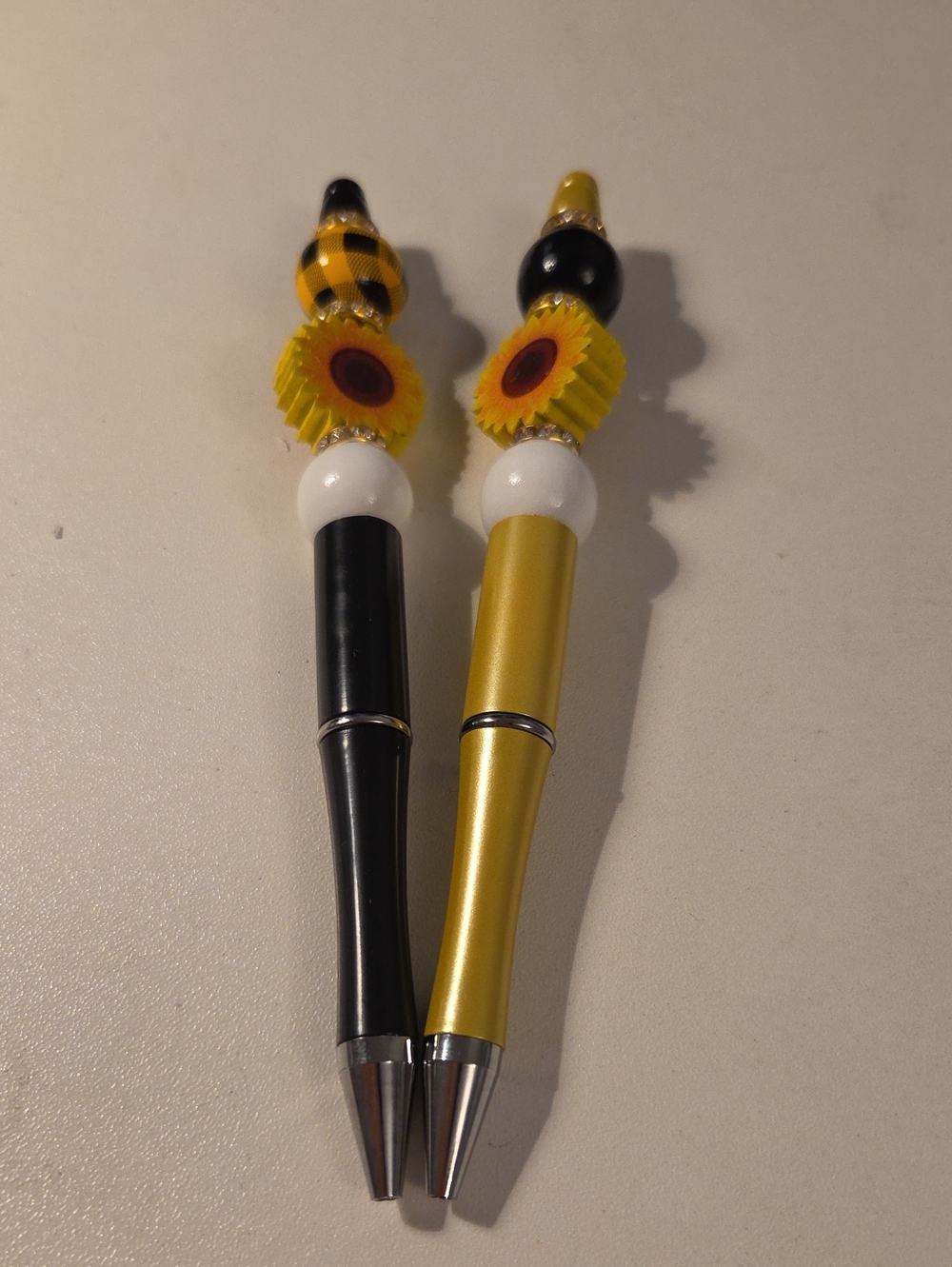 Bundle Of 2 Decorative Sunflower Bead Ballpoint Pen - Black and Gold